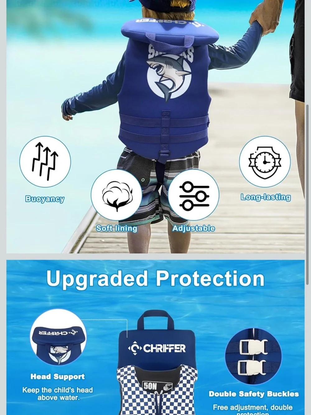 On Running Blue and White Checkered Kids Life Jacket